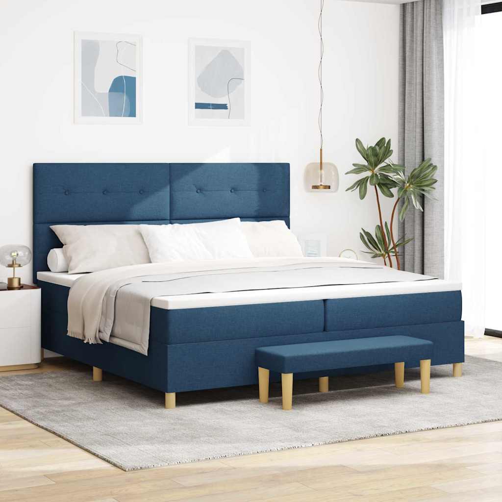 Boxspringbett mit Kopfteil Blau 200 x 200 cm Stoff