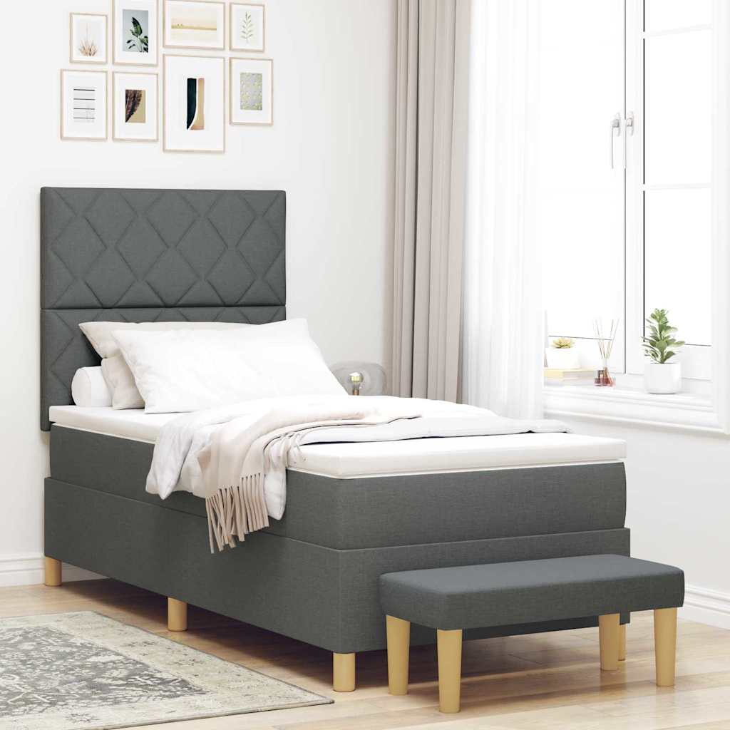 Boxspringbett mit Kissen Dunkelgrau 190 x 90 cm Stoff