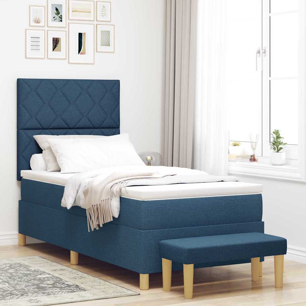 Boxspringbett mit Kopfteil Blau 190 x 90 cm Stoff