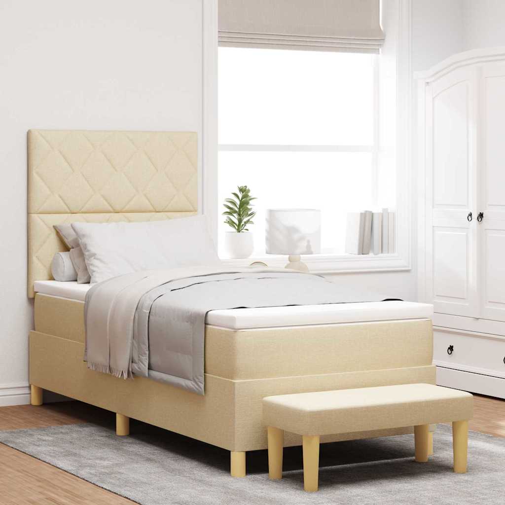 Boxspringbett mit Kissen mit Kopfteil Creme 200 x 100 cm Stoff