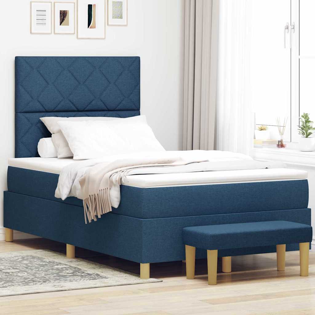 Boxspringbett mit Kissen mit Kopfteil Blau 200 x 120 cm Stoff