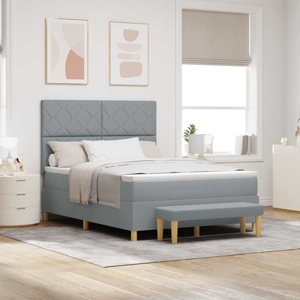 Boxspringbett mit Kopfteil Hellgrau 190 x 140 cm Stoff
