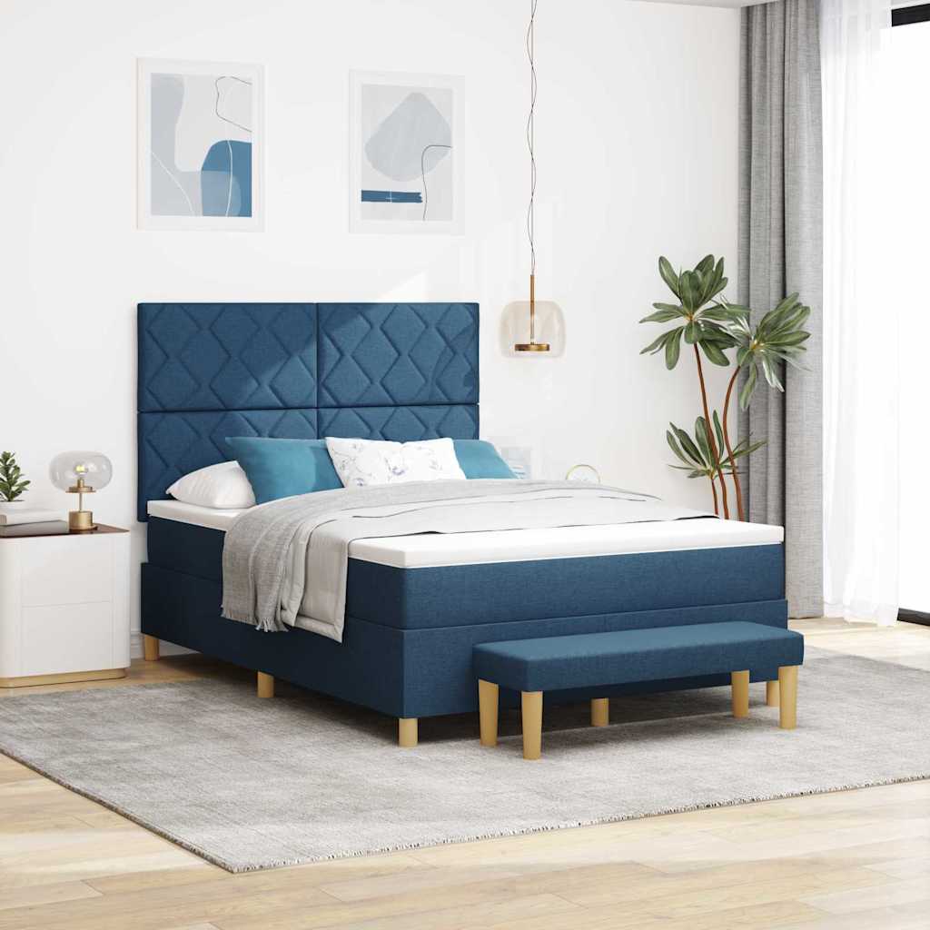 Boxspringbett mit Kissen mit Kopfteil Blau 190 x 140 cm Stoff