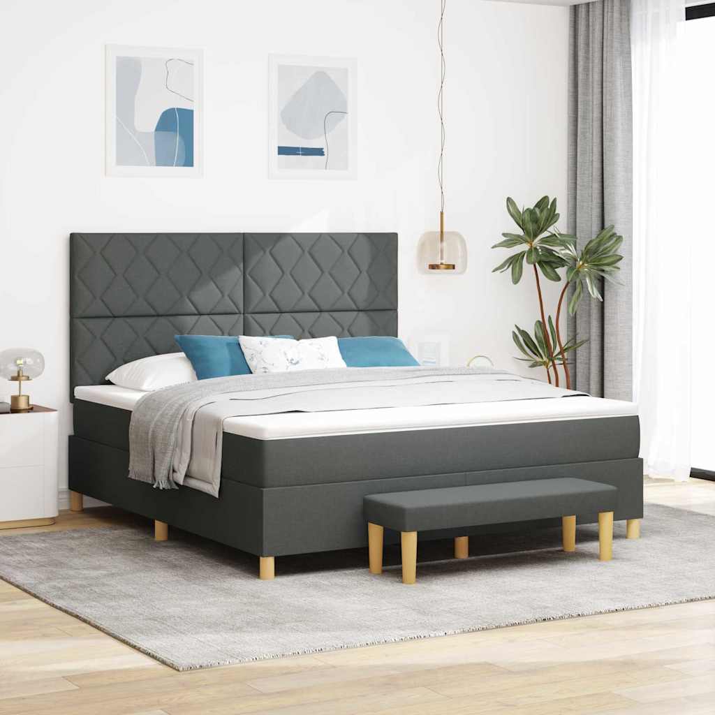 Boxspringbett mit Kissen Dunkelgrau 200 x 180 cm Stoff