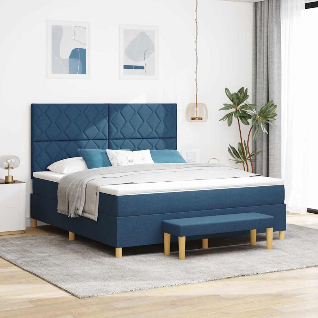 Boxspringbett mit Kopfteil Blau 200 x 180 cm Stoff