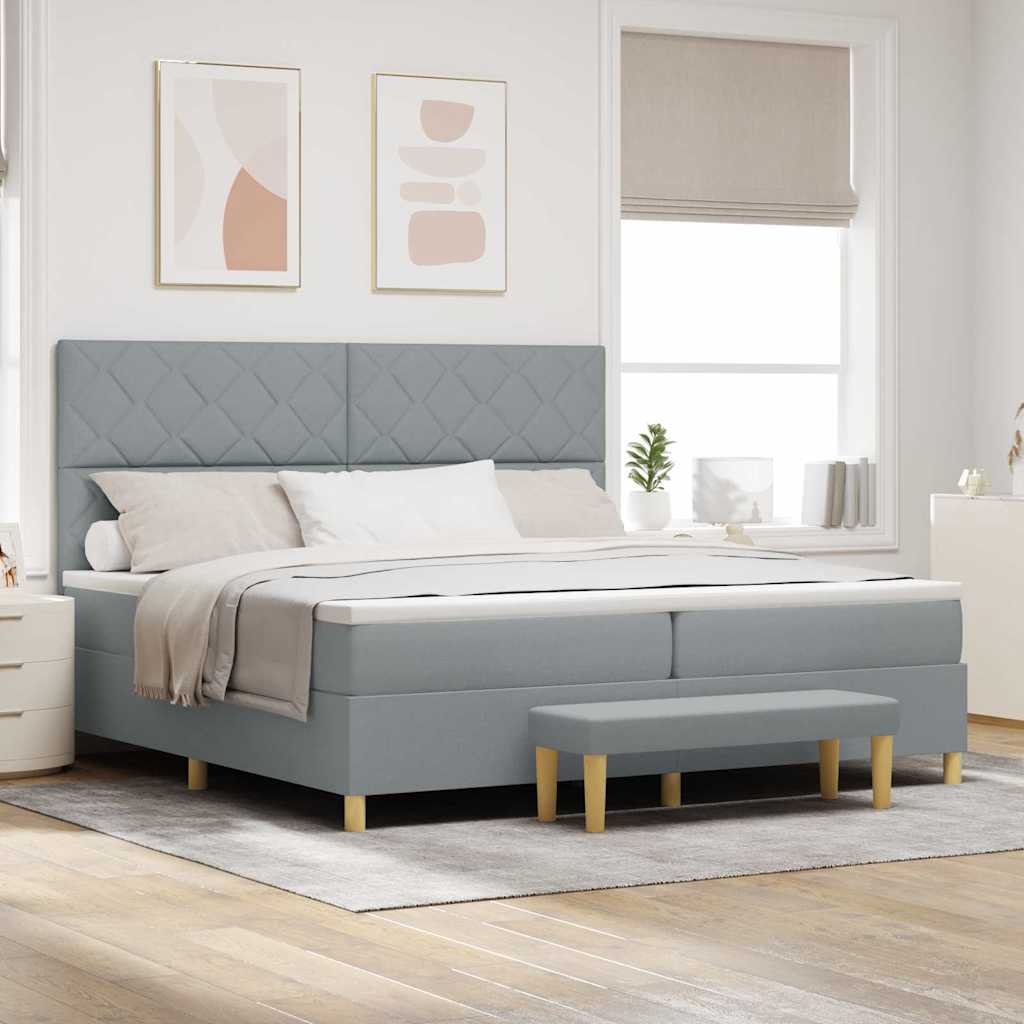 Boxspringbett mit Kissen Hellgrau 200 x 200 cm Stoff