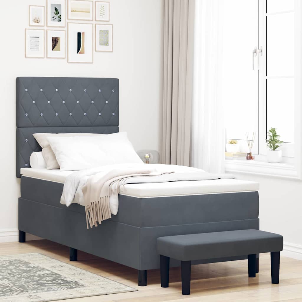 Boxspringbett mit Kopfteil Dunkelgrau 190 x 90 cm Samt