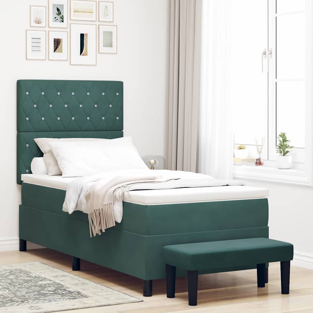 Boxspringbett mit Kopfteil Dunkelgrün 190 x 90 cm Samt