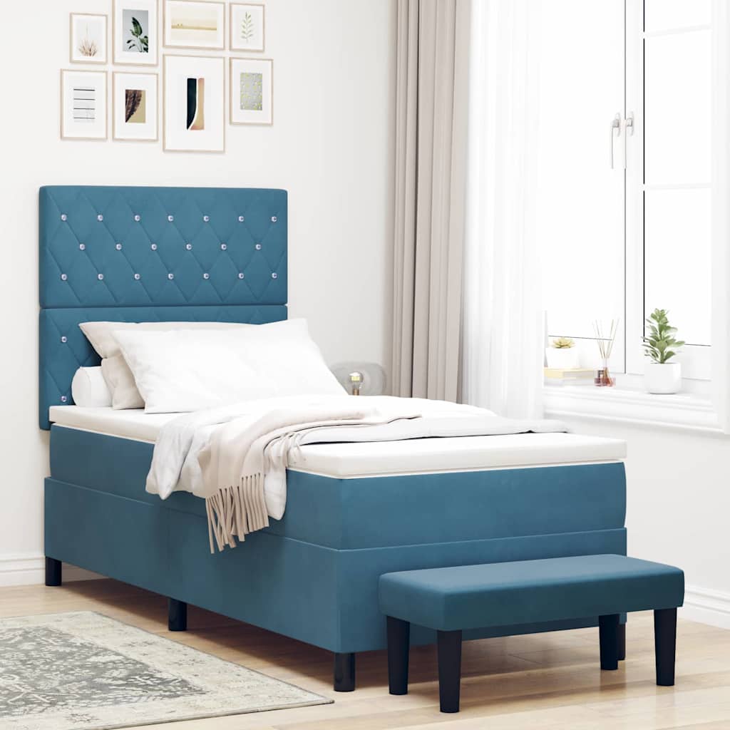 Boxspringbett mit Kopfteil Dunkelblau 200 x 90 cm Samt