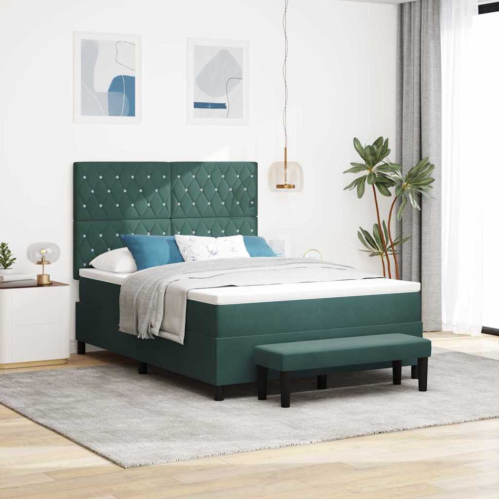 Boxspringbett mit Kopfteil Dunkelgrün 200 x 140 cm Samt