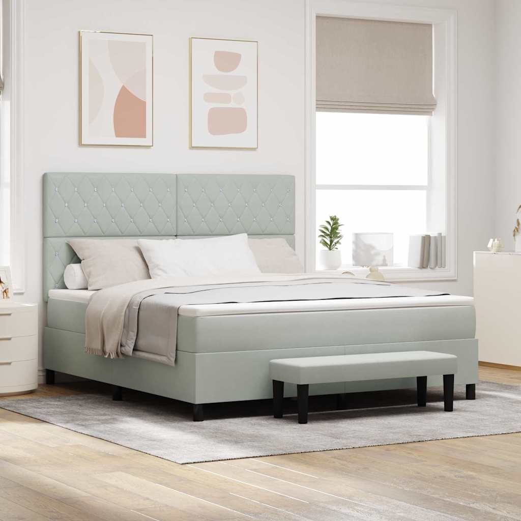 Boxspringbett mit Kopfteil Hellgrau 200 x 180 cm Samt