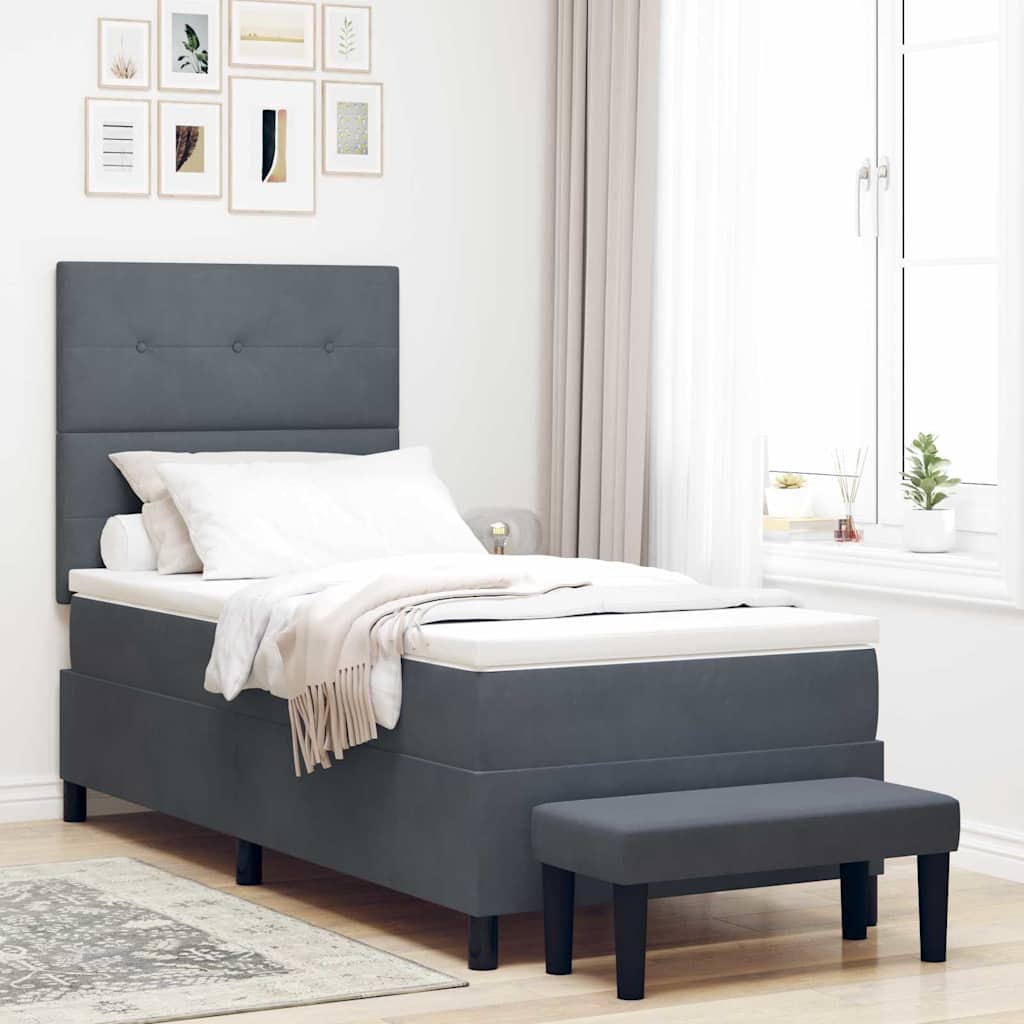 Boxspringbett mit Kopfteil Dunkelgrau 190 x 90 cm Samt
