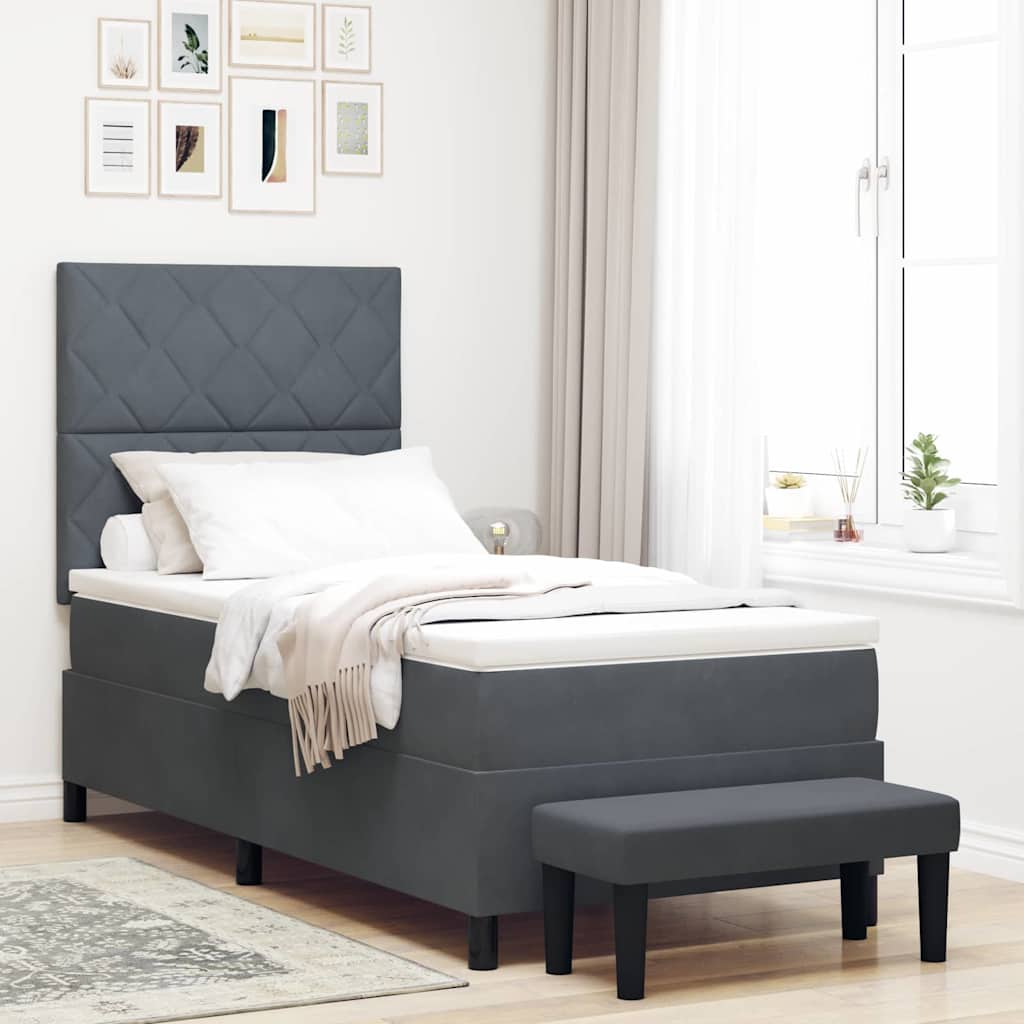 Boxspringbett mit Kopfteil Dunkelgrau 190 x 90 cm Samt