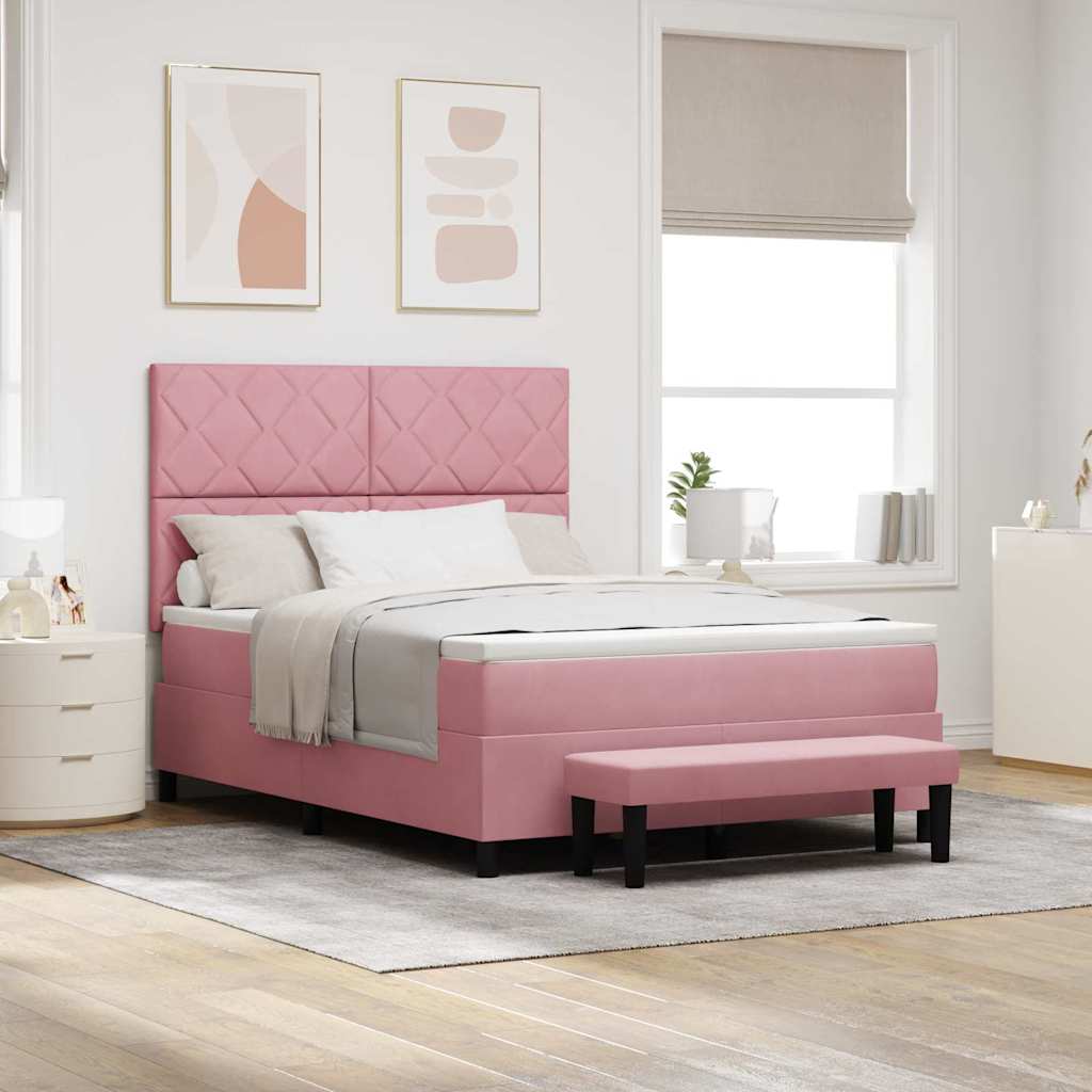 Boxspringbett mit Kopfteil Rosa 190 x 140 cm Samt
