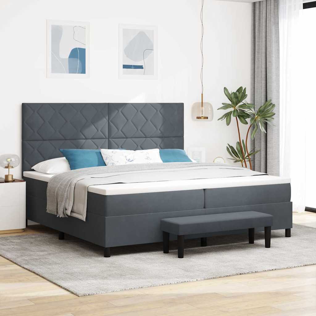 Boxspringbett mit Kopfteil Dunkelgrau 200 x 200 cm Samt