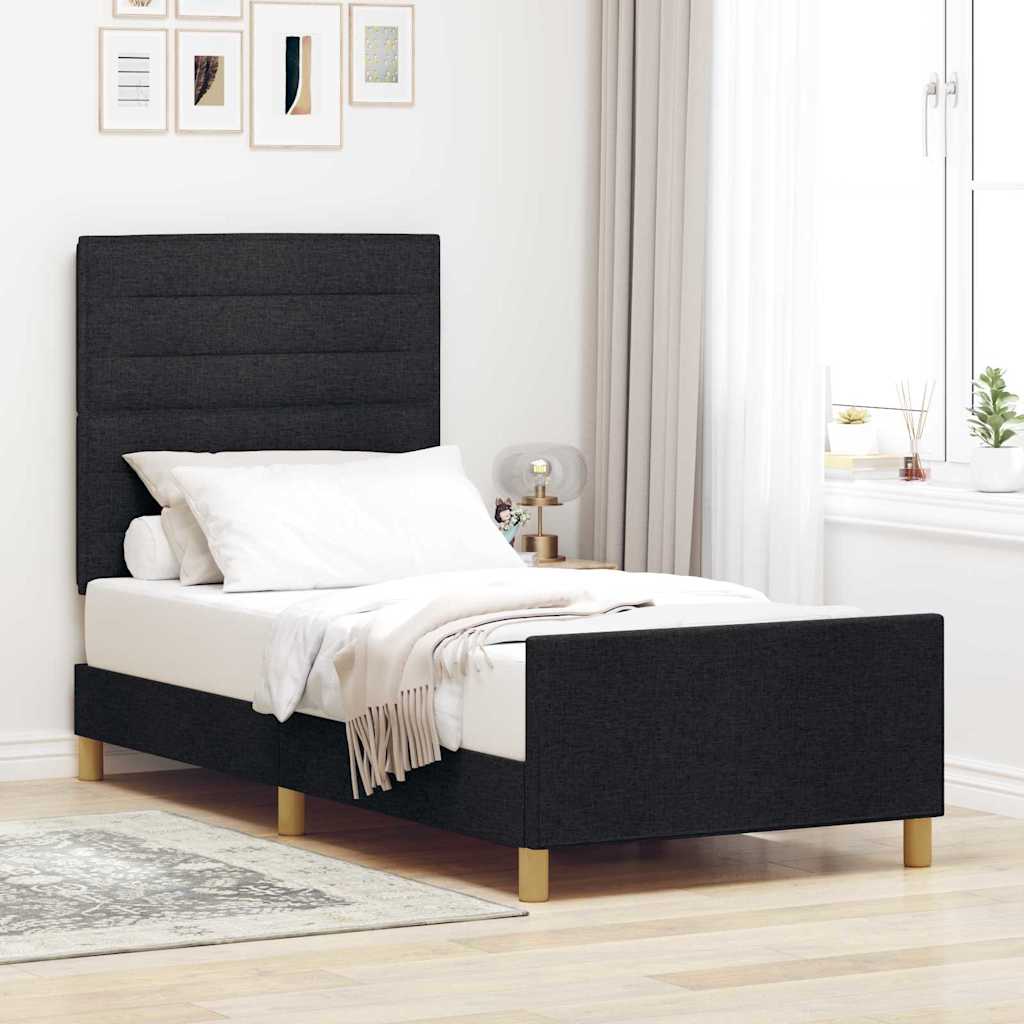 Bettgestell mit Kopfteil Schwarz 90 x 200 cm Stoff
