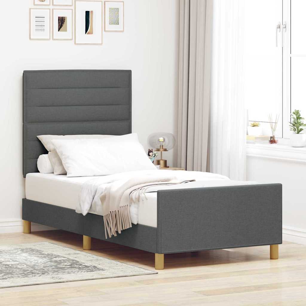 Bettgestell mit Kopfteil Dunkelgrau 100 x 200 cm Stoff