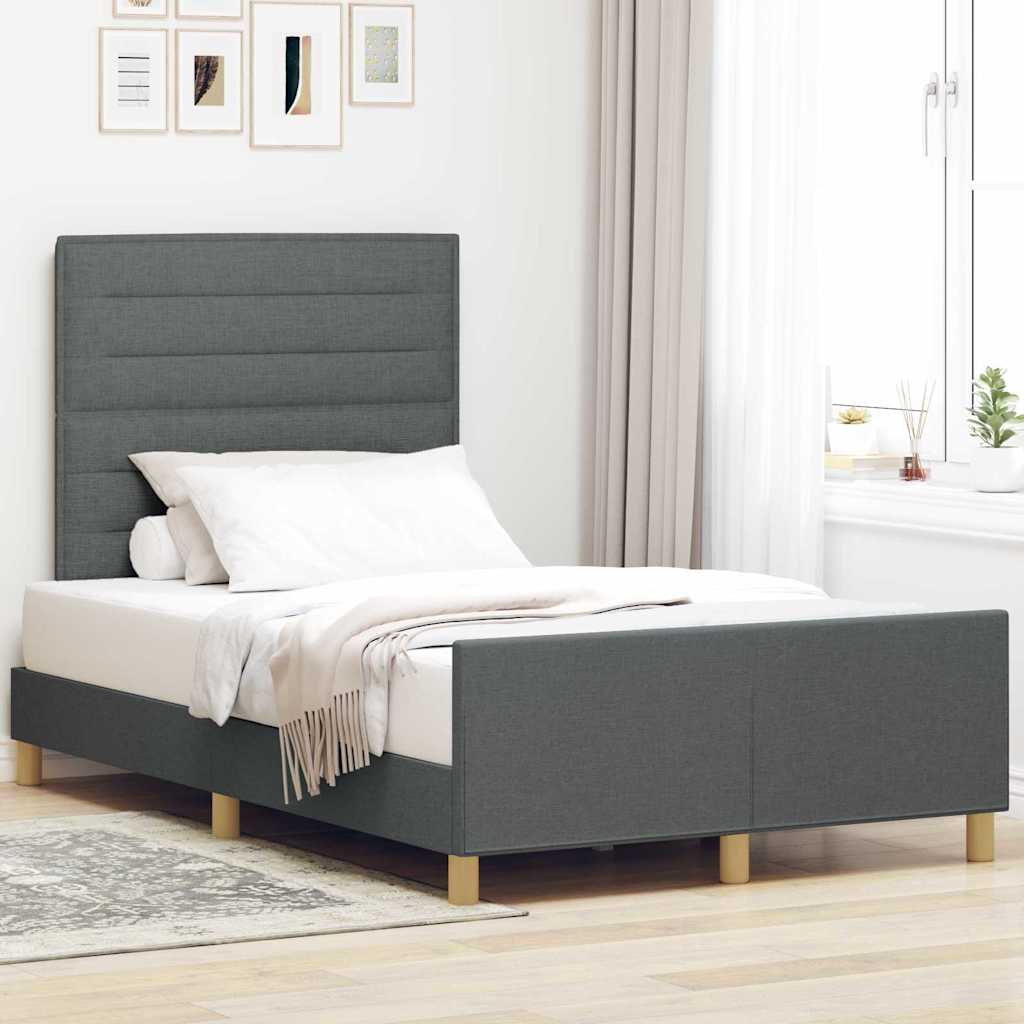 Bettgestell mit Kopfteil Dunkelgrau 120 x 190 cm Stoff