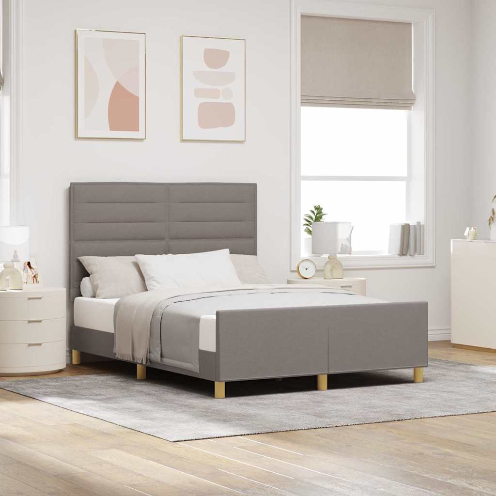 Bettgestell mit Kopfteil Taupe 140 x 190 cm Stoff