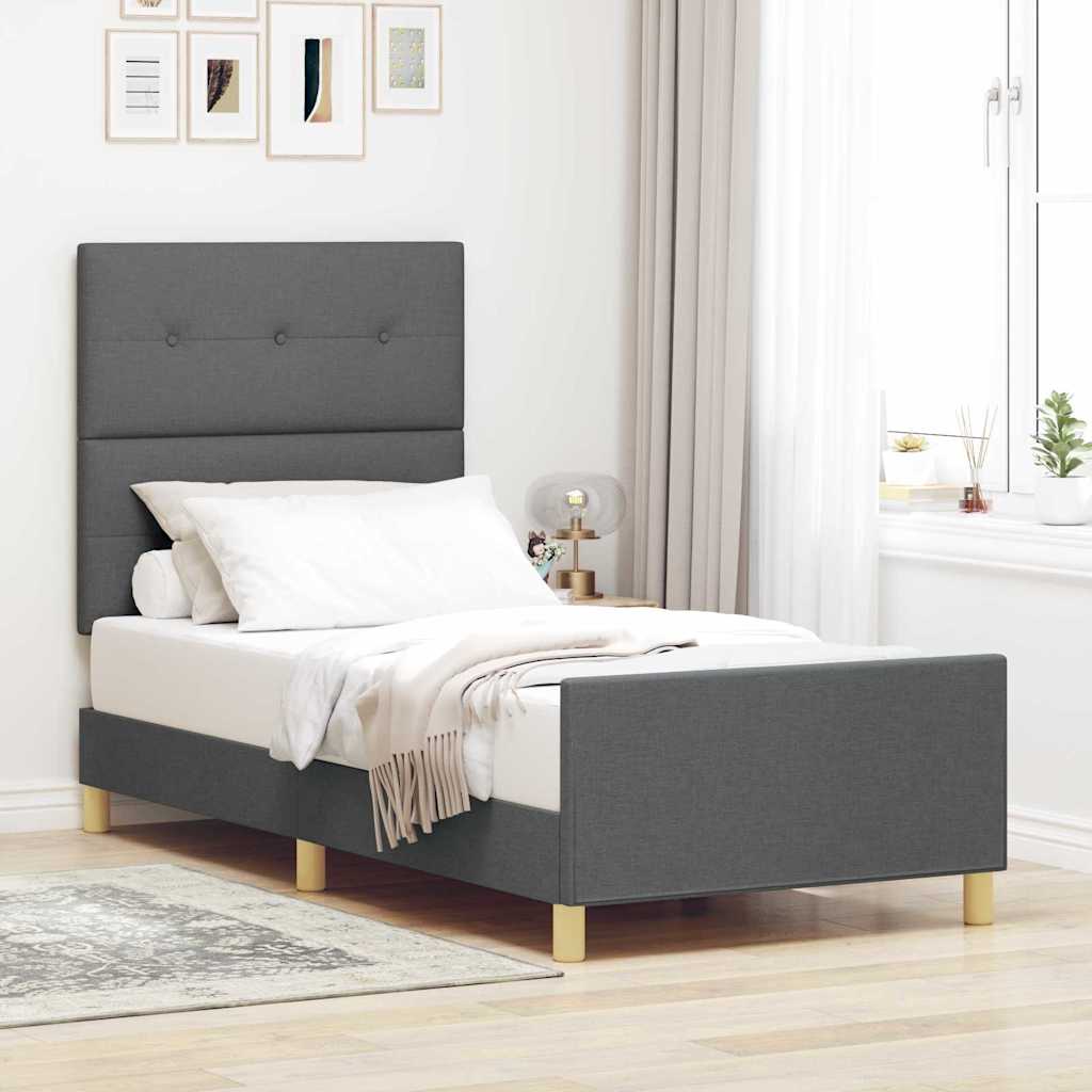 Bettgestell mit Kopfteil Dunkelgrau 80 x 200 cm Stoff