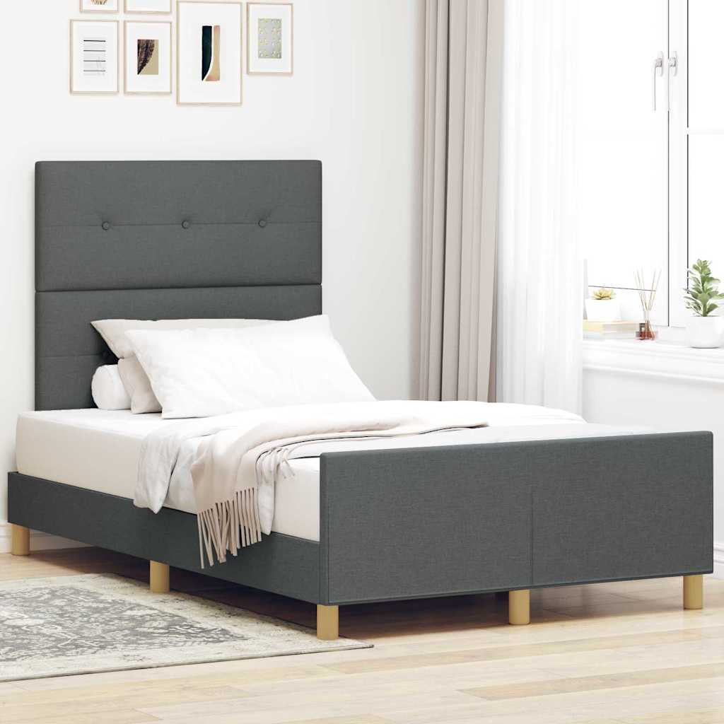 Bettgestell mit Kopfteil Dunkelgrau 120 x 200 cm Stoff