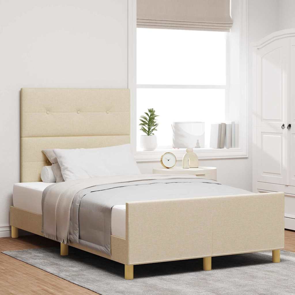 Bettgestell mit Kopfteil Creme 120 x 200 cm Stoff