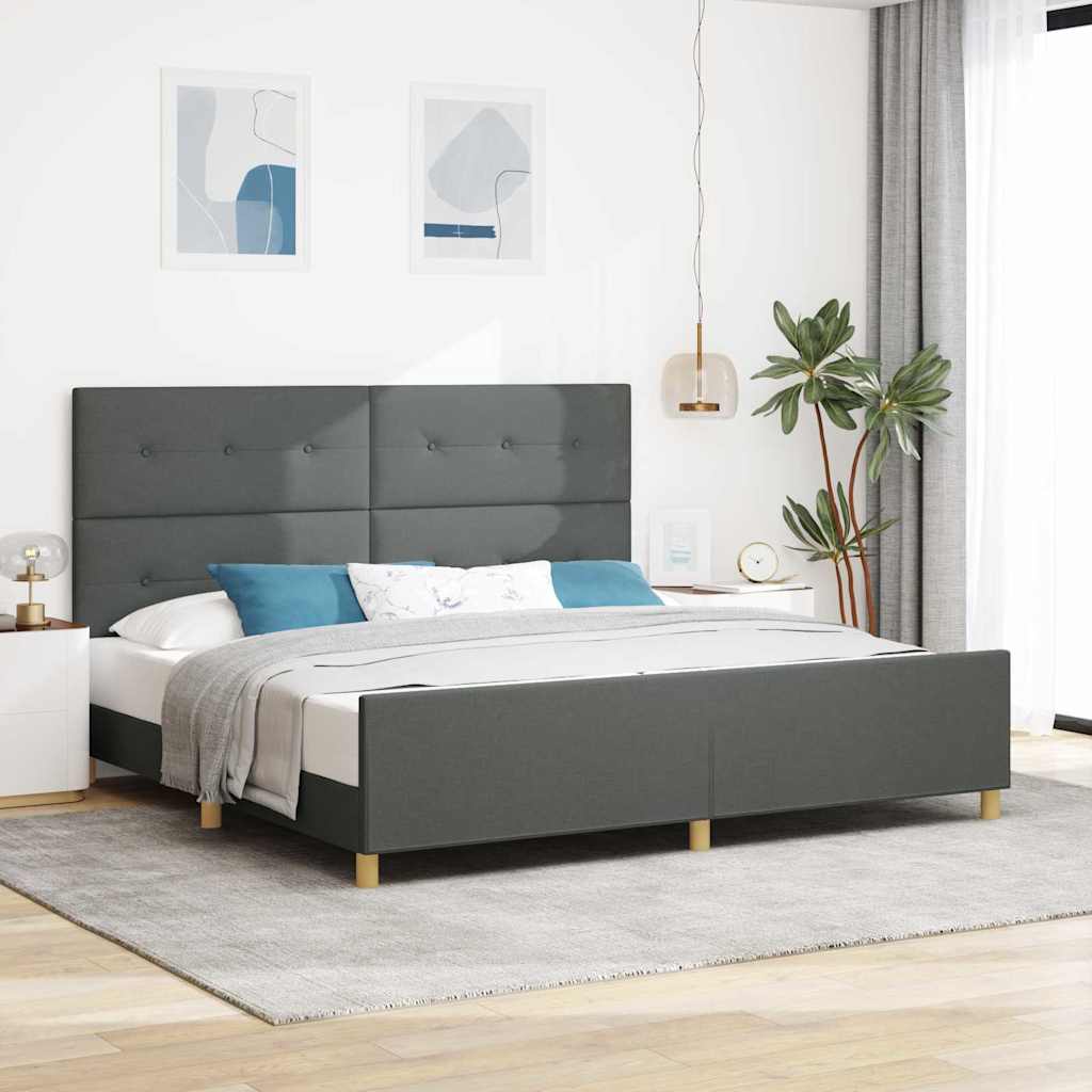 Bettgestell mit Kopfteil Dunkelgrau 200 x 200 cm Stoff