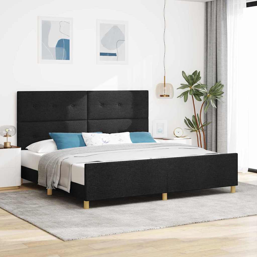 Bettgestell mit Kopfteil Schwarz 200 x 200 cm Stoff