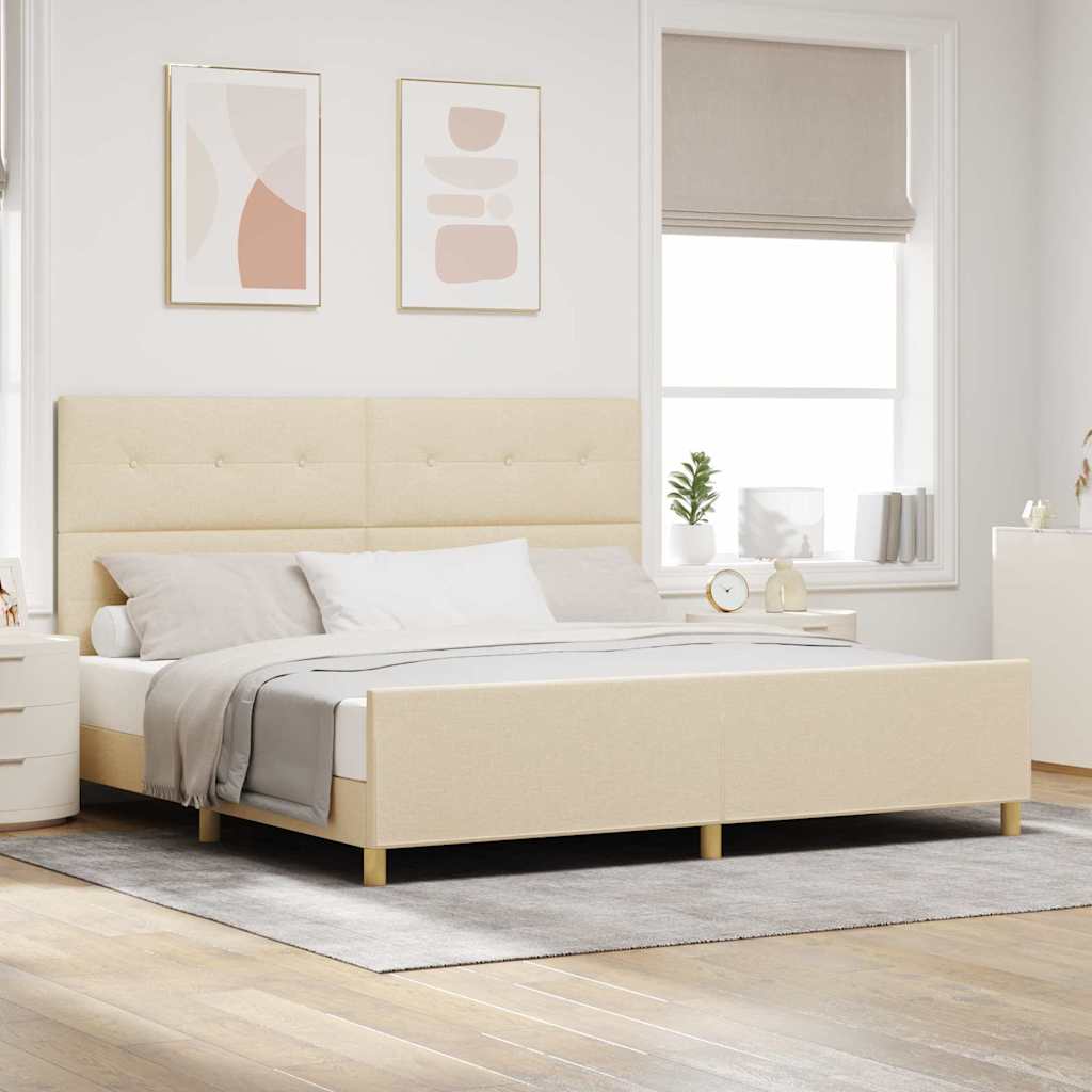 Bettgestell mit Kopfteil Creme 200 x 200 cm Stoff