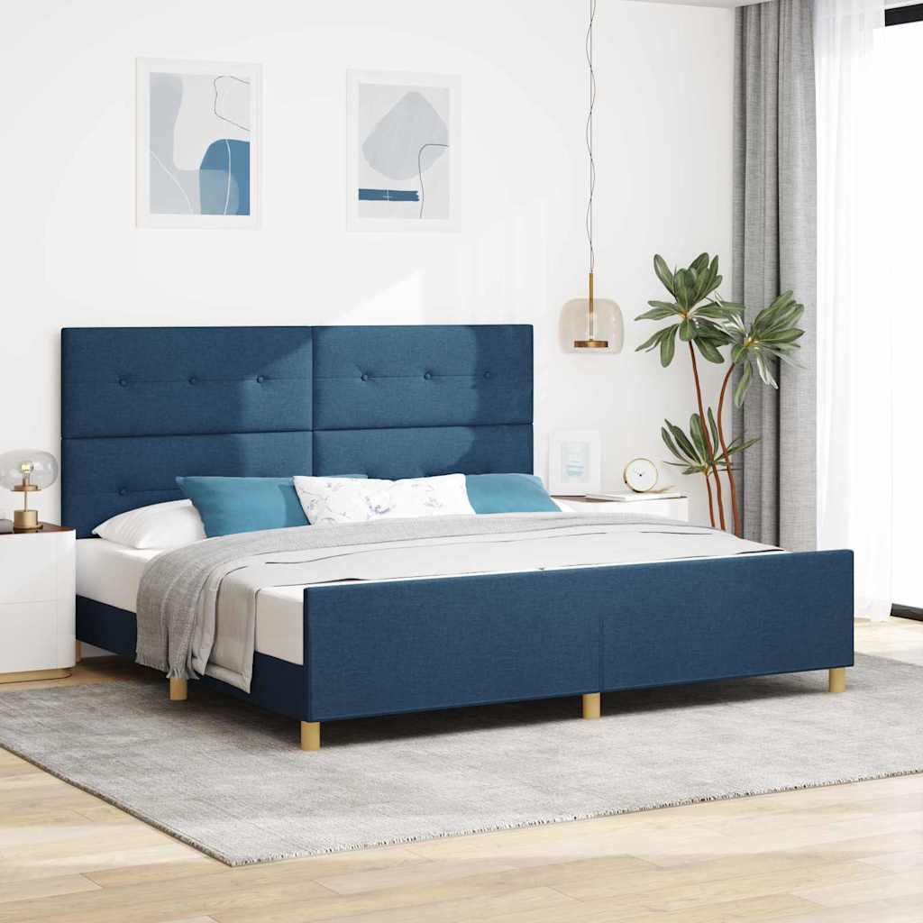 Bettgestell mit Kopfteil Blau 200 x 200 cm Stoff