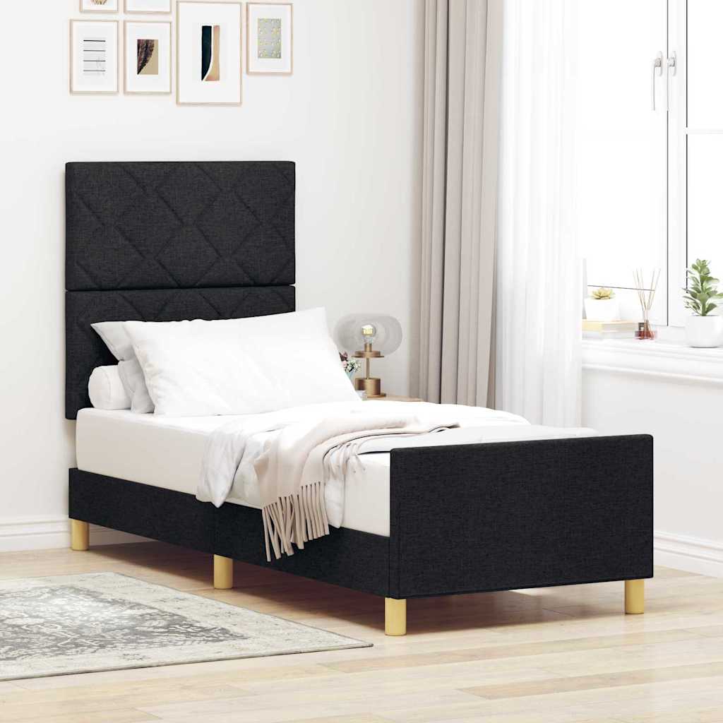 Bettgestell mit Kopfteil Schwarz 80 x 200 cm Stoff