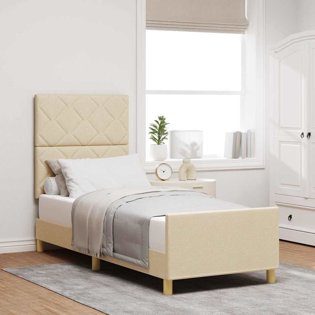 Bettgestell mit Kopfteil Creme 80 x 200 cm Stoff