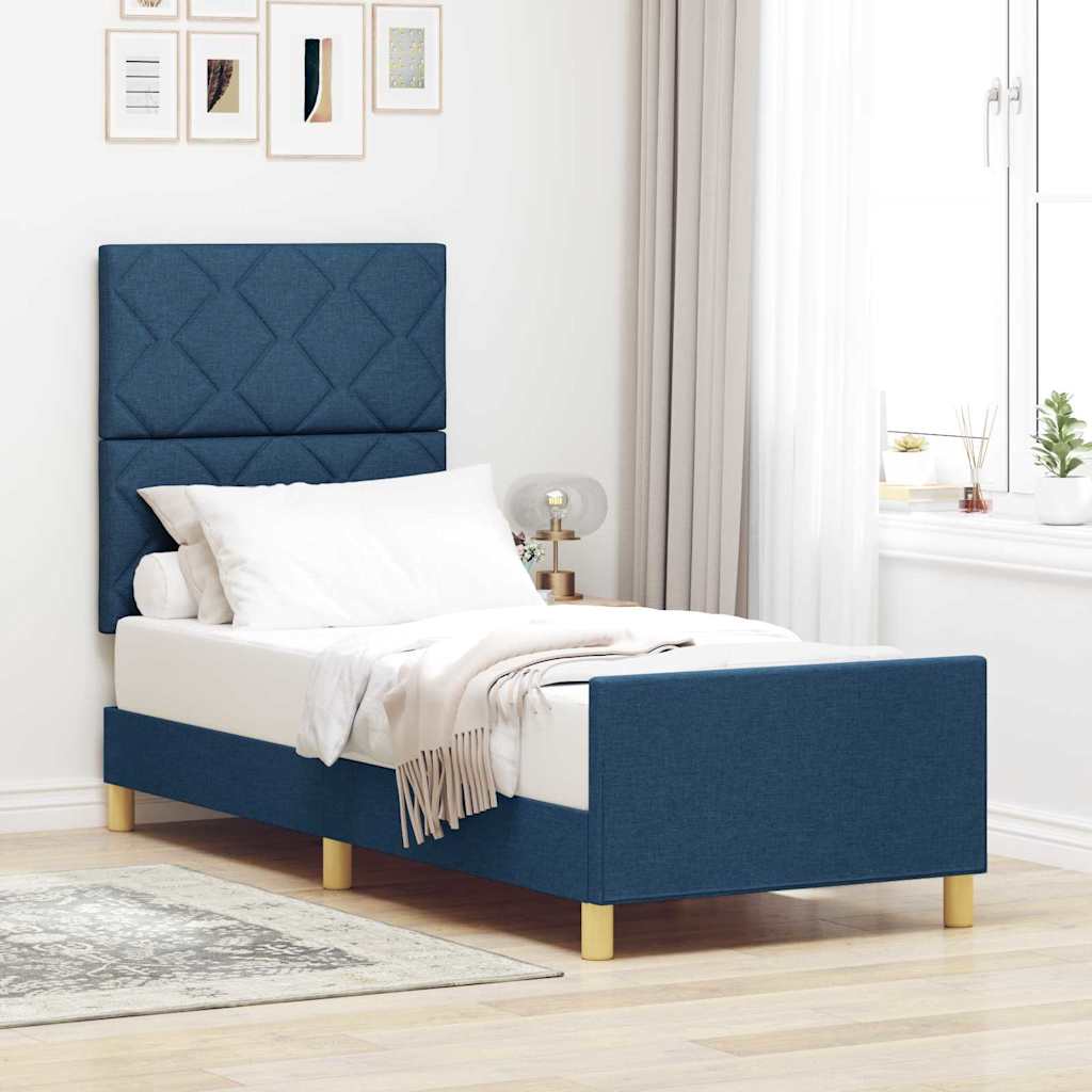 Bettgestell mit Kopfteil Blau 80 x 200 cm Stoff