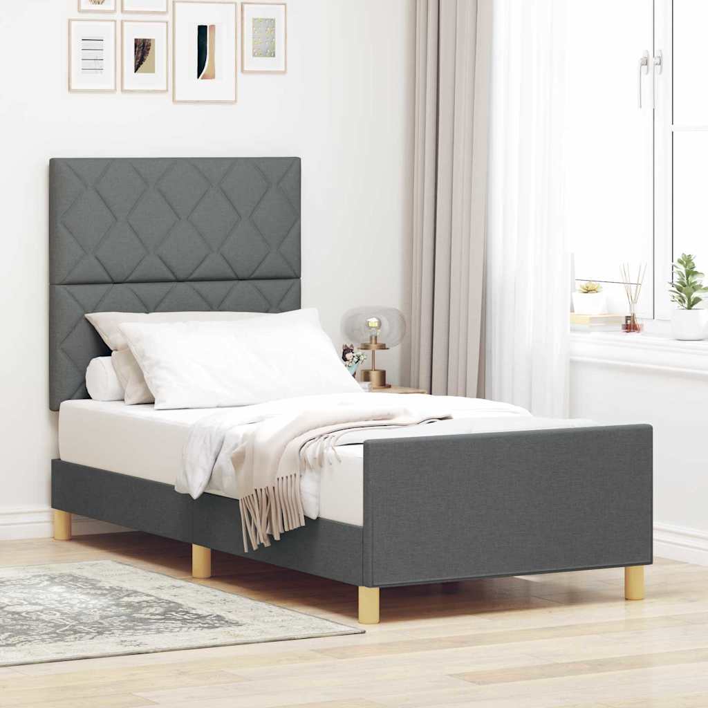 Bettgestell mit Kopfteil Dunkelgrau 90 x 190 cm Stoff