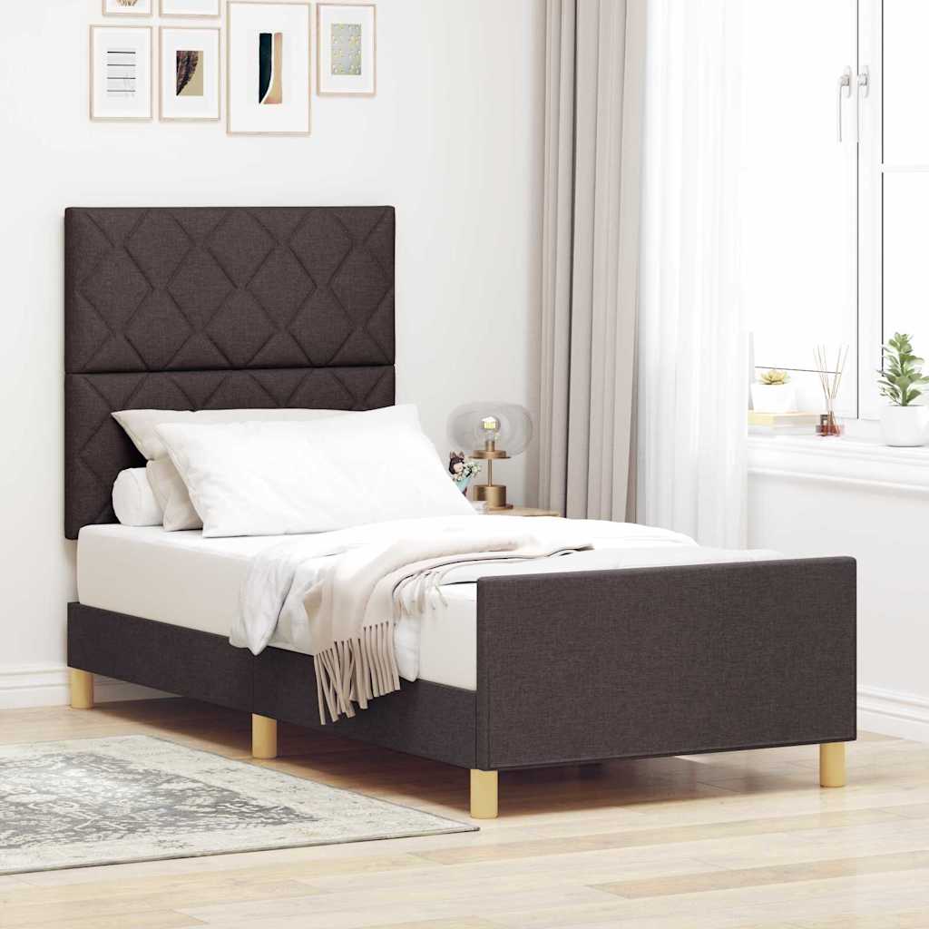 Bettgestell mit Kopfteil Dunkelbraun 90 x 190 cm Stoff