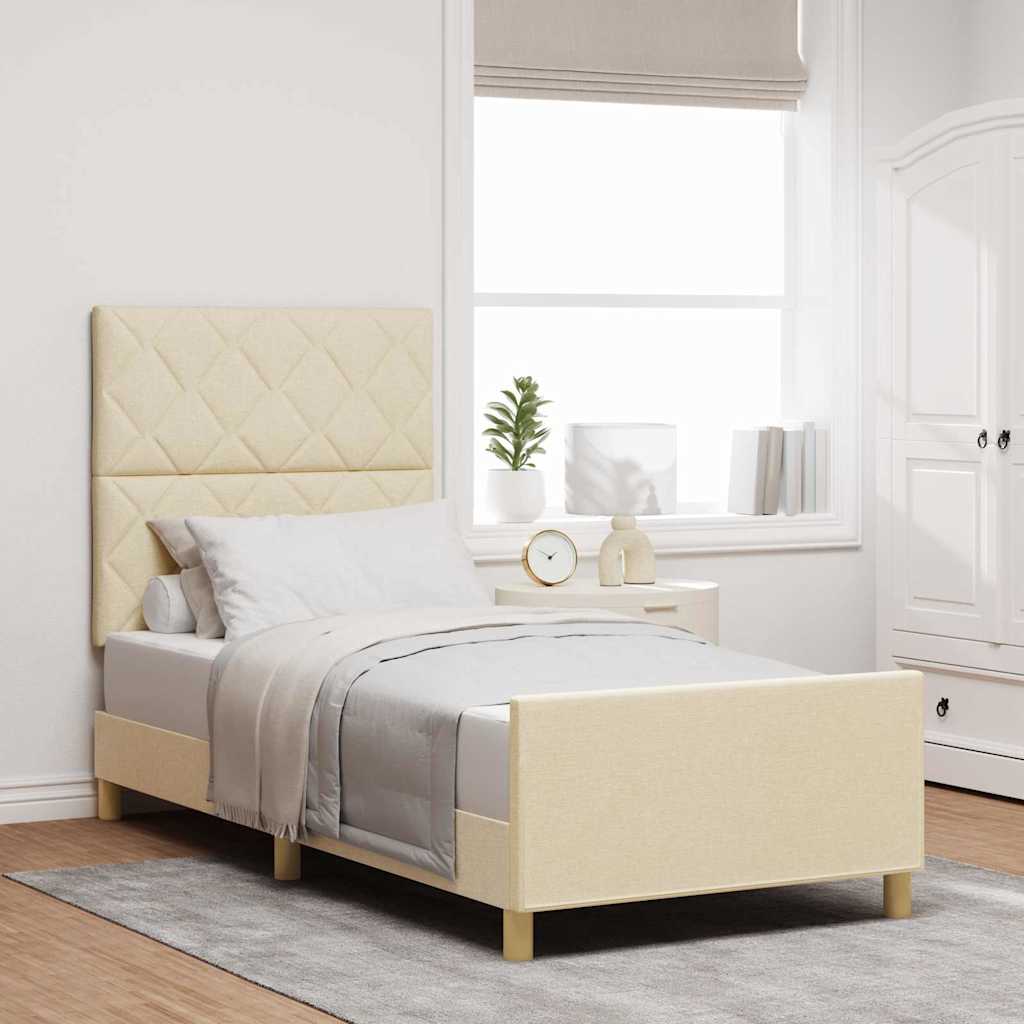 Bettgestell mit Kopfteil Creme 90 x 200 cm Stoff