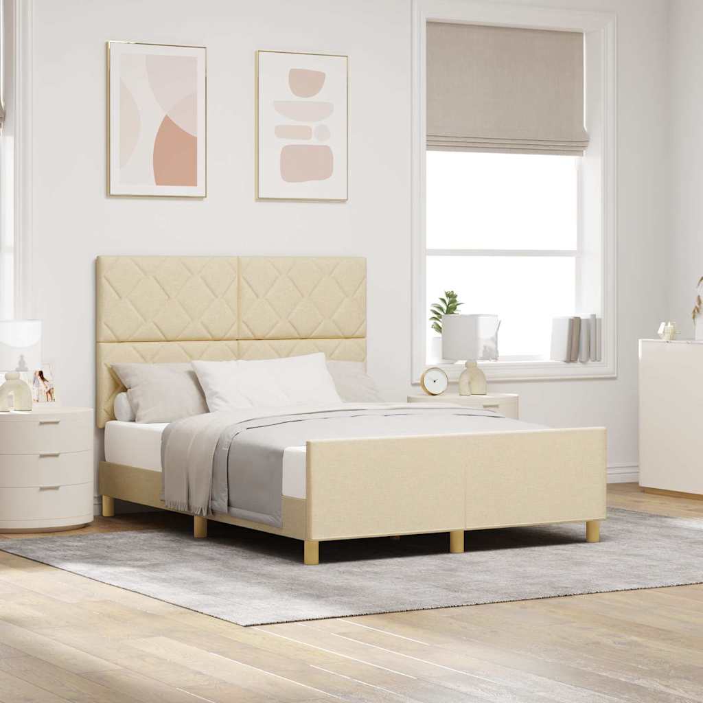 Bettgestell mit Kopfteil Creme 160 x 200 cm Stoff