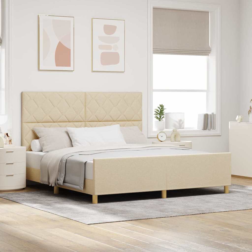 Bettgestell mit Kopfteil Creme 180 x 200 cm Stoff