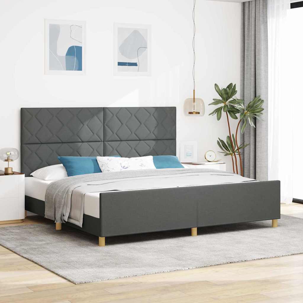Bettgestell mit Kopfteil Dunkelgrau 200 x 200 cm Stoff