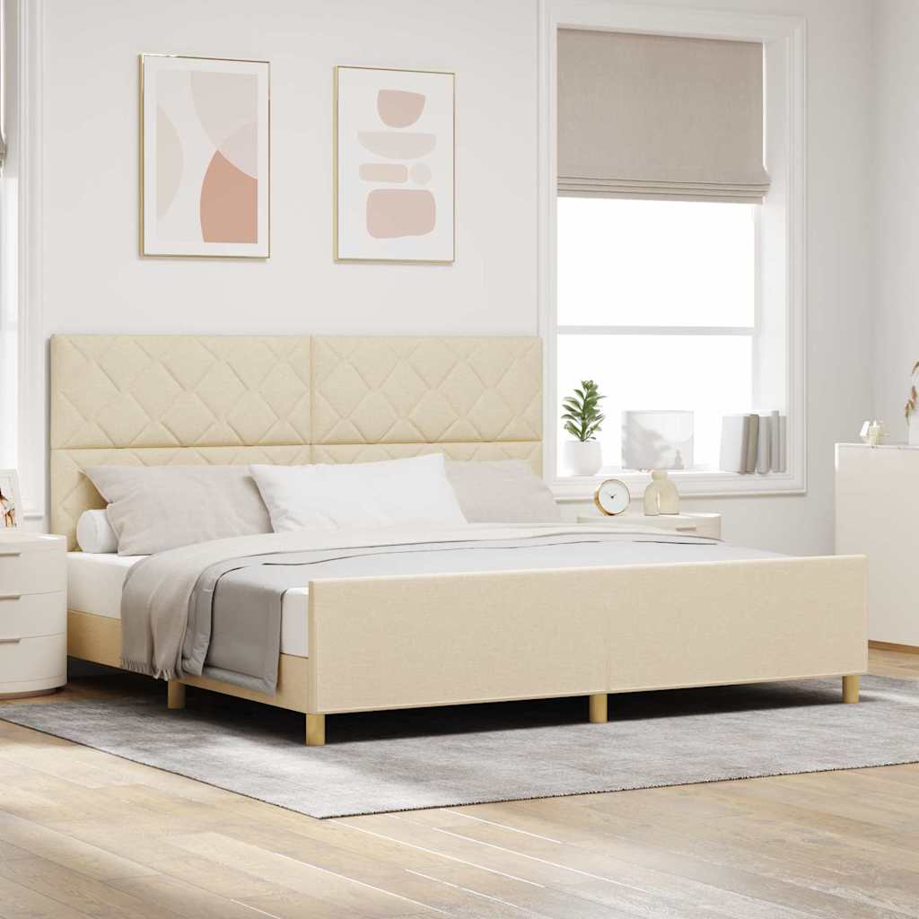Bettgestell mit Kopfteil Creme 200 x 200 cm Stoff