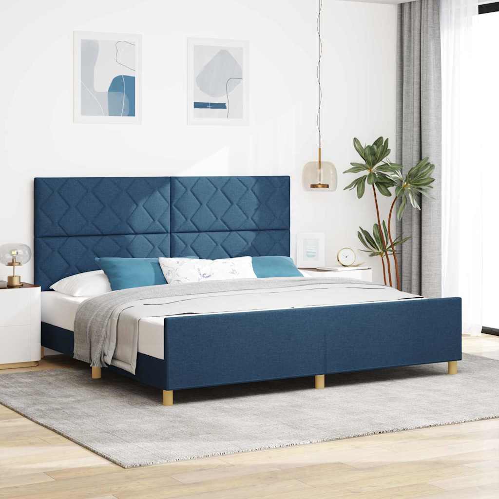 Bettgestell mit Kopfteil Blau 200 x 200 cm Stoff