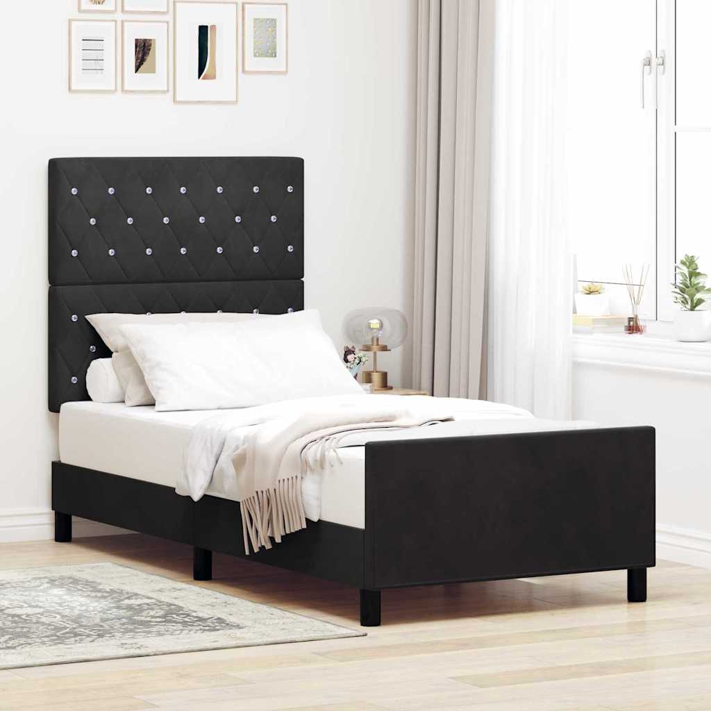 Boxspringbett mit Kopfteil Schwarz 100 x 200 cm Samt