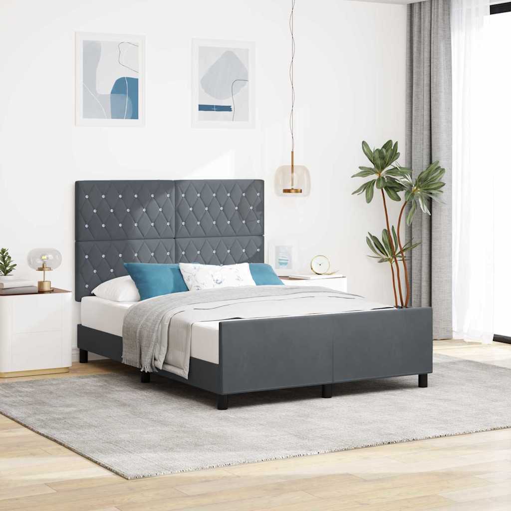 Boxspringbett mit Kopfteil Dunkelgrau 140 x 200 cm Samt