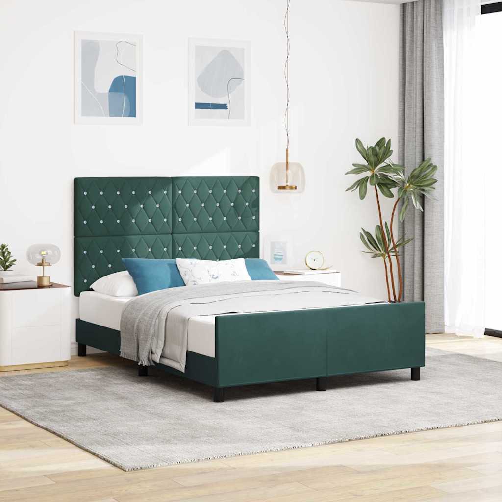 Boxspringbett mit Kopfteil Dunkelgrün 140 x 200 cm Samt
