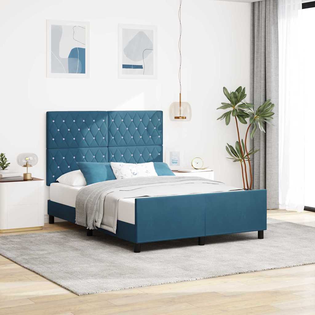 Boxspringbett mit Kopfteil Dunkelblau 140 x 200 cm Samt