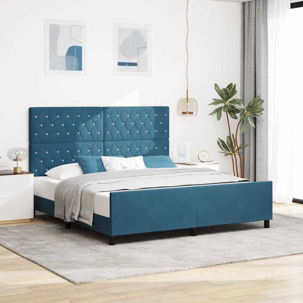 Boxspringbett mit Kopfteil Dunkelblau 180 x 200 cm Samt