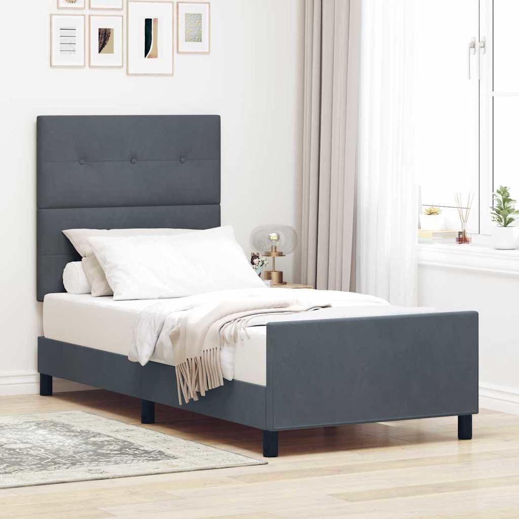 Boxspringbett mit Kopfteil Dunkelgrau 90 x 190 cm Samt