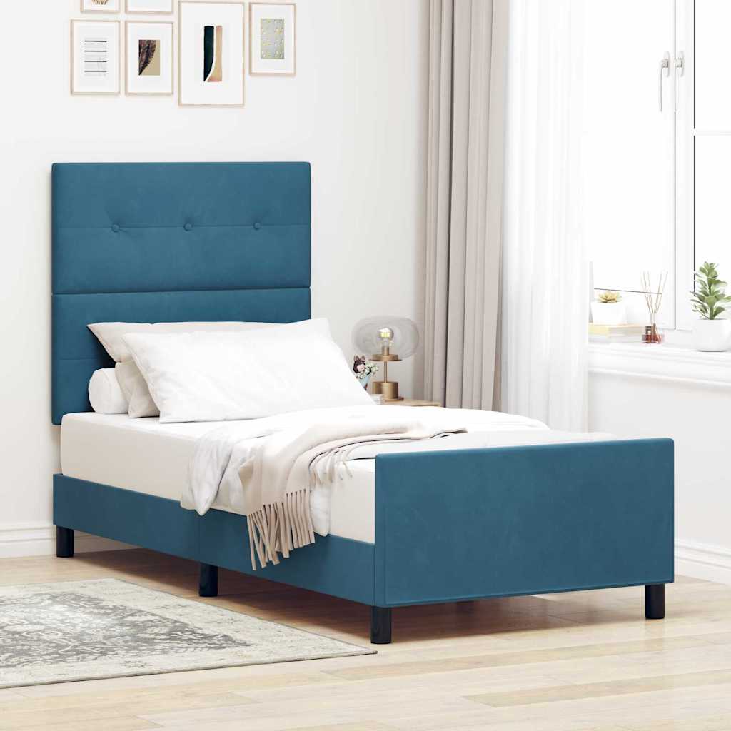 Boxspringbett mit Kopfteil Dunkelblau 100 x 200 cm Samt