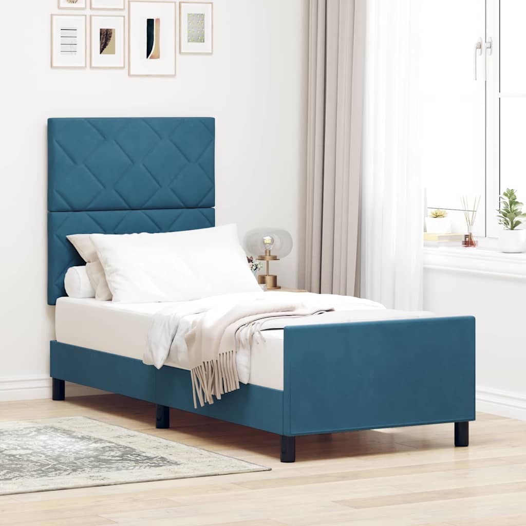 Boxspringbett mit Kopfteil Dunkelblau 80 x 200 cm Samt