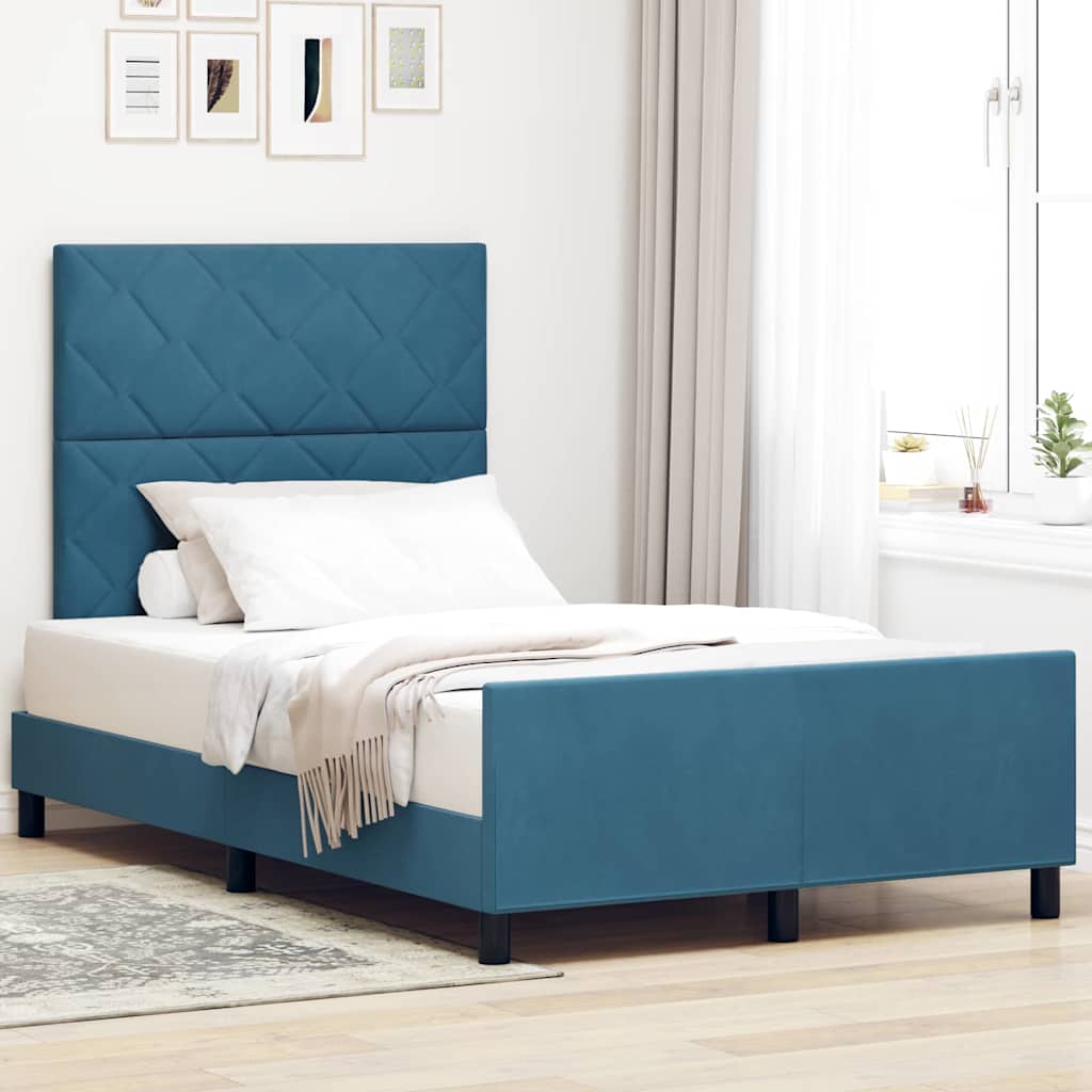 Boxspringbett mit Kopfteil Dunkelblau 120 x 190 cm Samt
